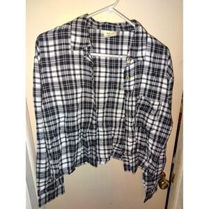 Neon Soul Shirt Womens Medium Black White Plaid Button Down Peplum Cropped